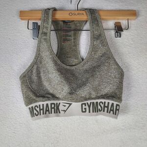 Gymshark Racerback Sports Bra Womens Small Gray Heathered Logo Band